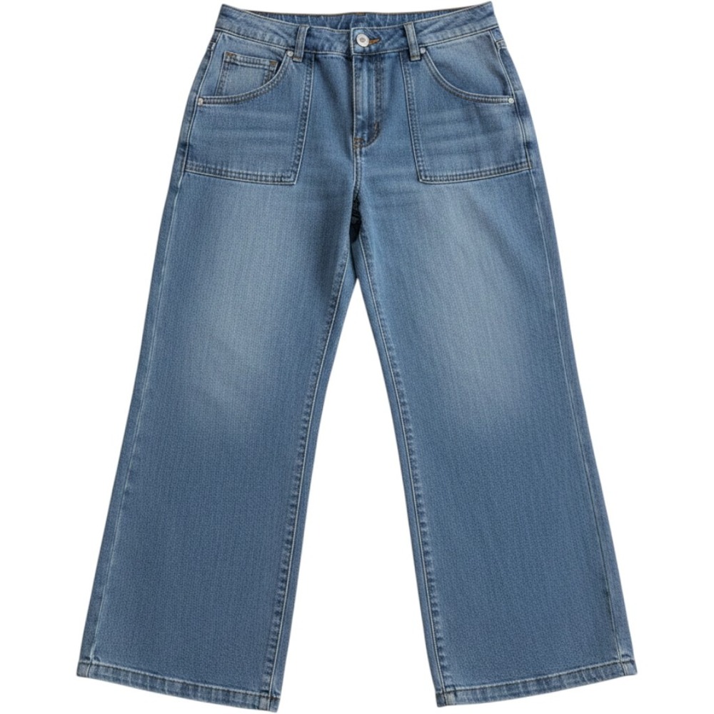 Sanctuary Wide Leg Denim Jeans Light Wash Blue High Rise Patch Pockets Size 29
